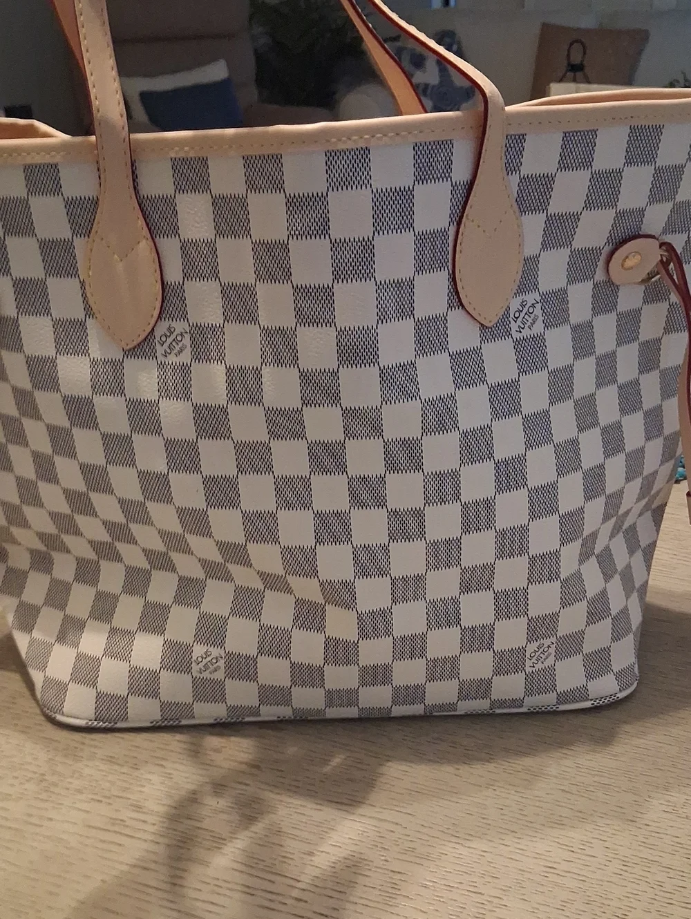 Source Unknown  Cream Checkered Tote Bag Nwot